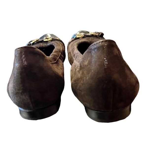 AGL Ballet Flats Brown Monika Cap Toe Suede Patent Leather Shoes Buckle 36 EUC - Picture 7 of 11